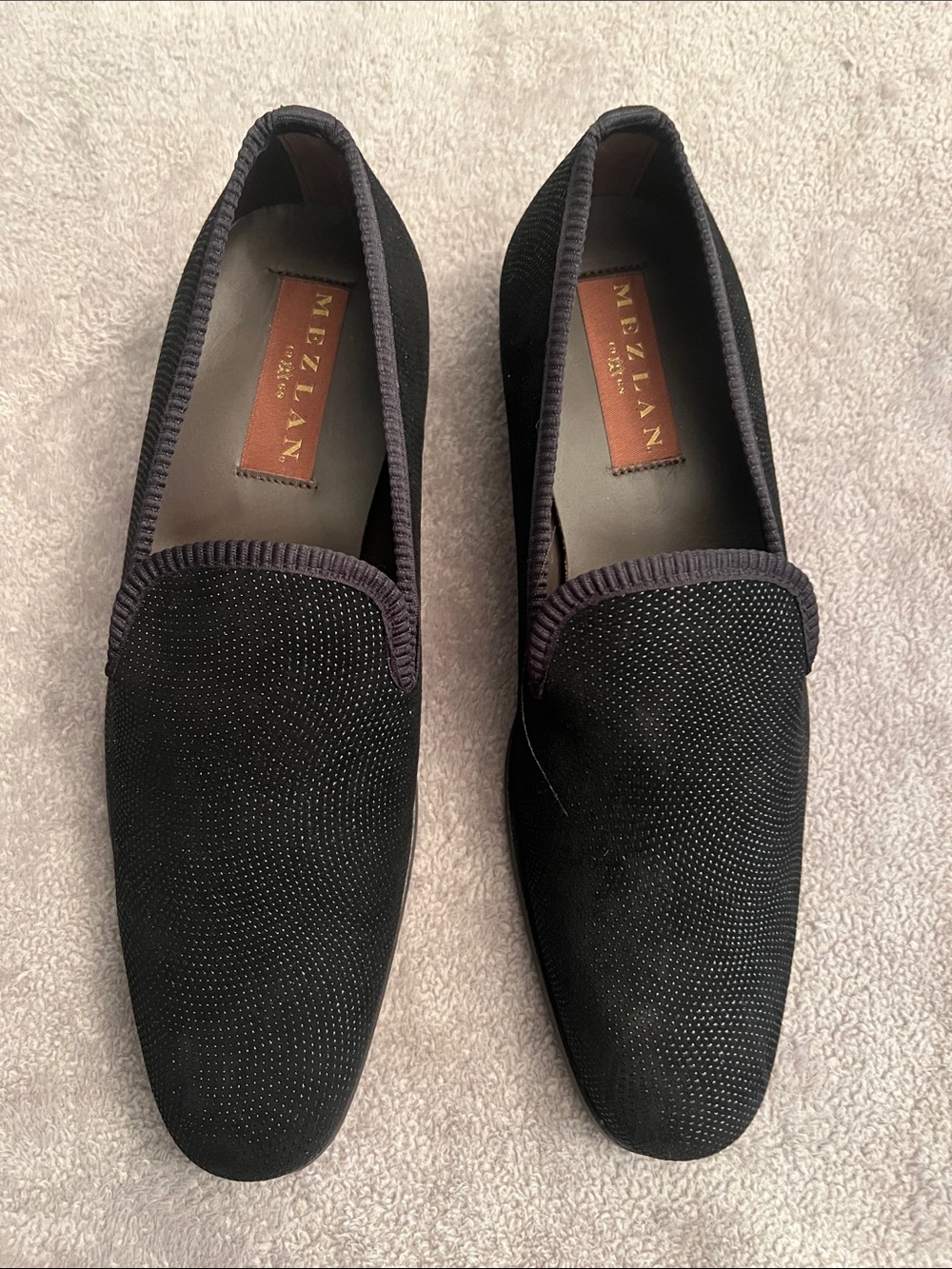 Mezlan Black Textured Leather Perforated Slip-On Loafers